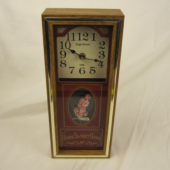 Vintage Ingraham Home Sweet Home Wall Clock with Pink Roses Made in USA Working - Picture 1 of 10